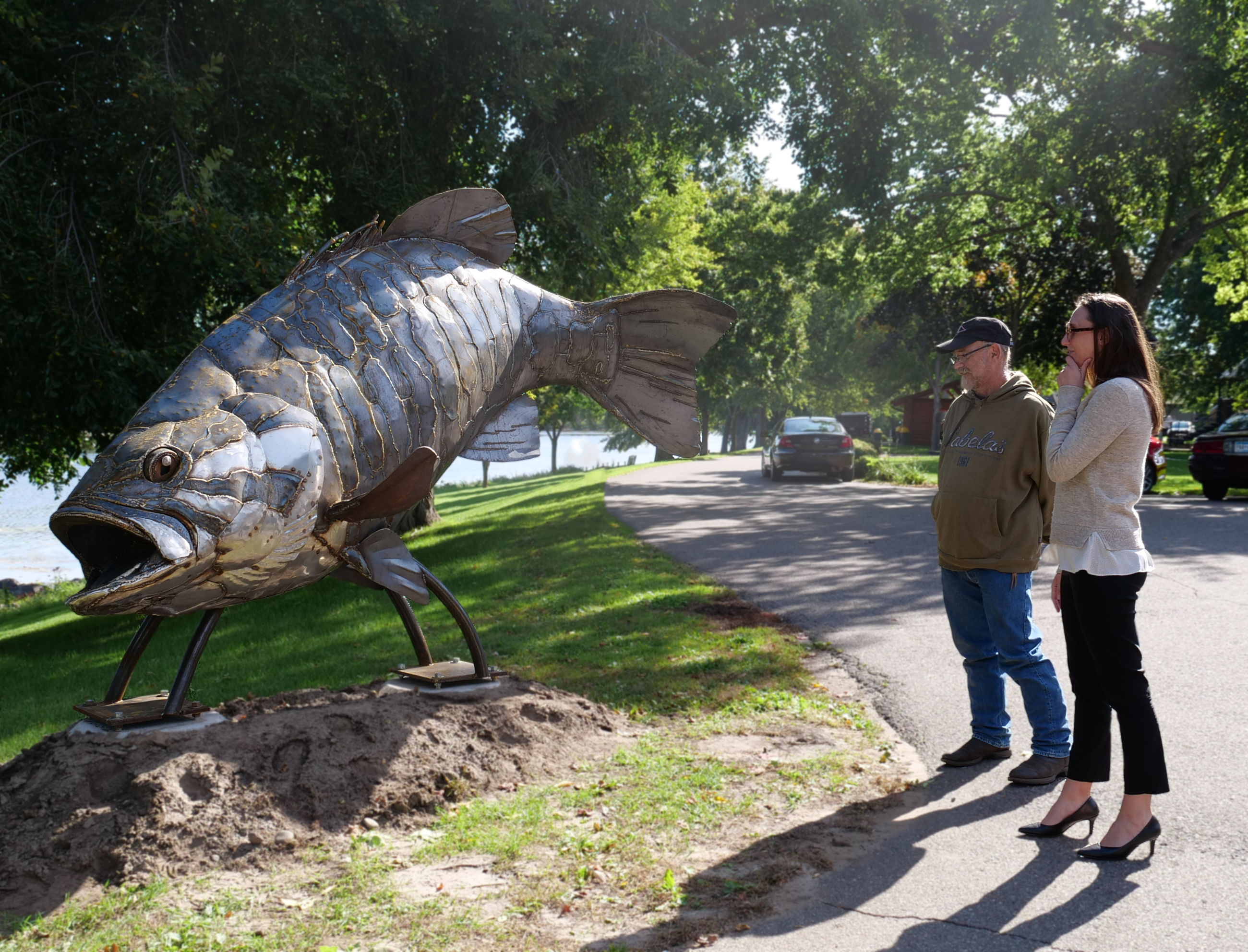 City Administrator Rachel Leonard talking with Parker McDonald