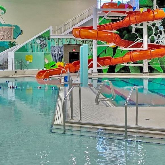 Indoor pool and waterslide at the Monticello Community Center.