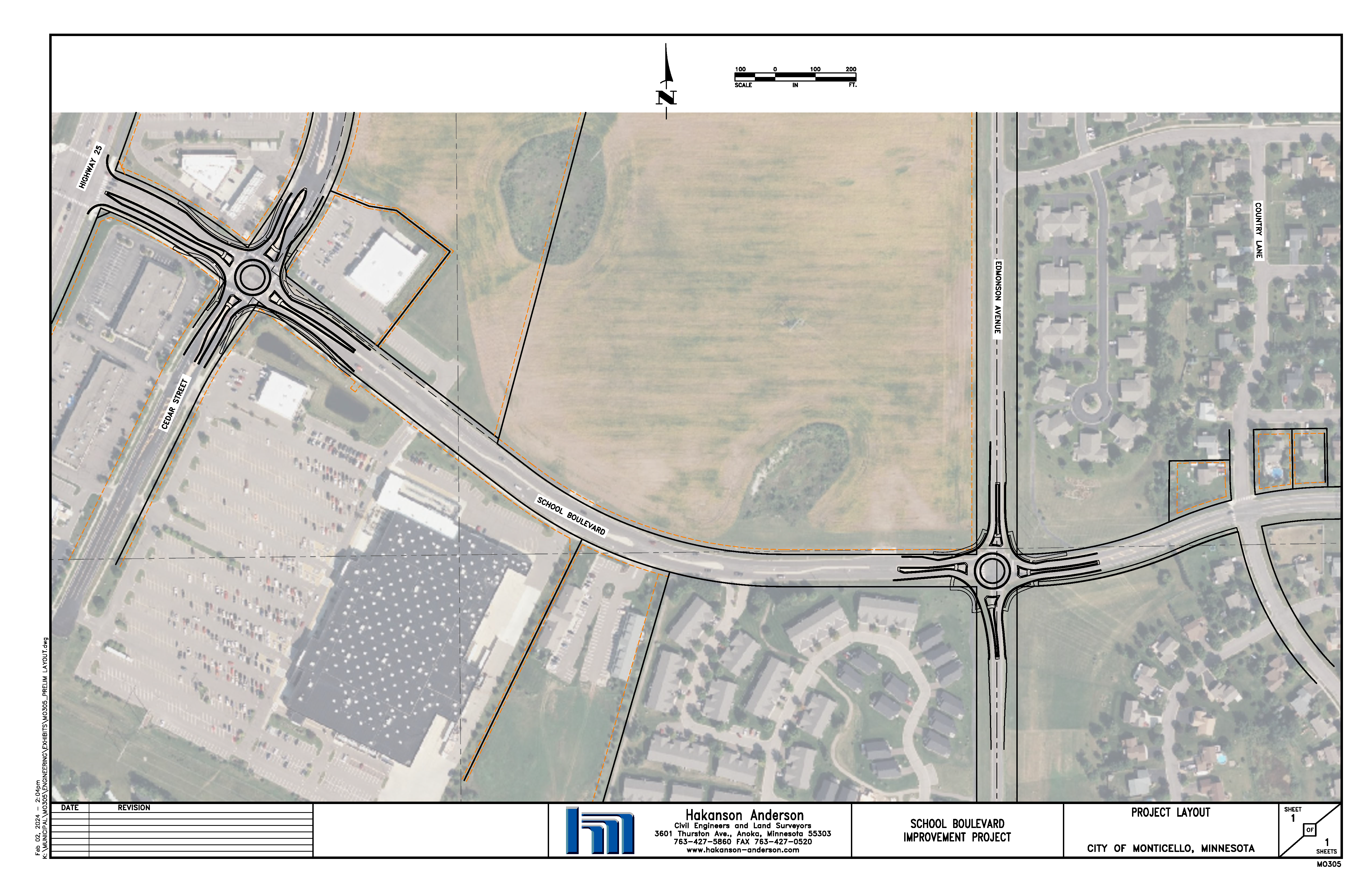 Aerial view of School Boulevard Roundabout project area.