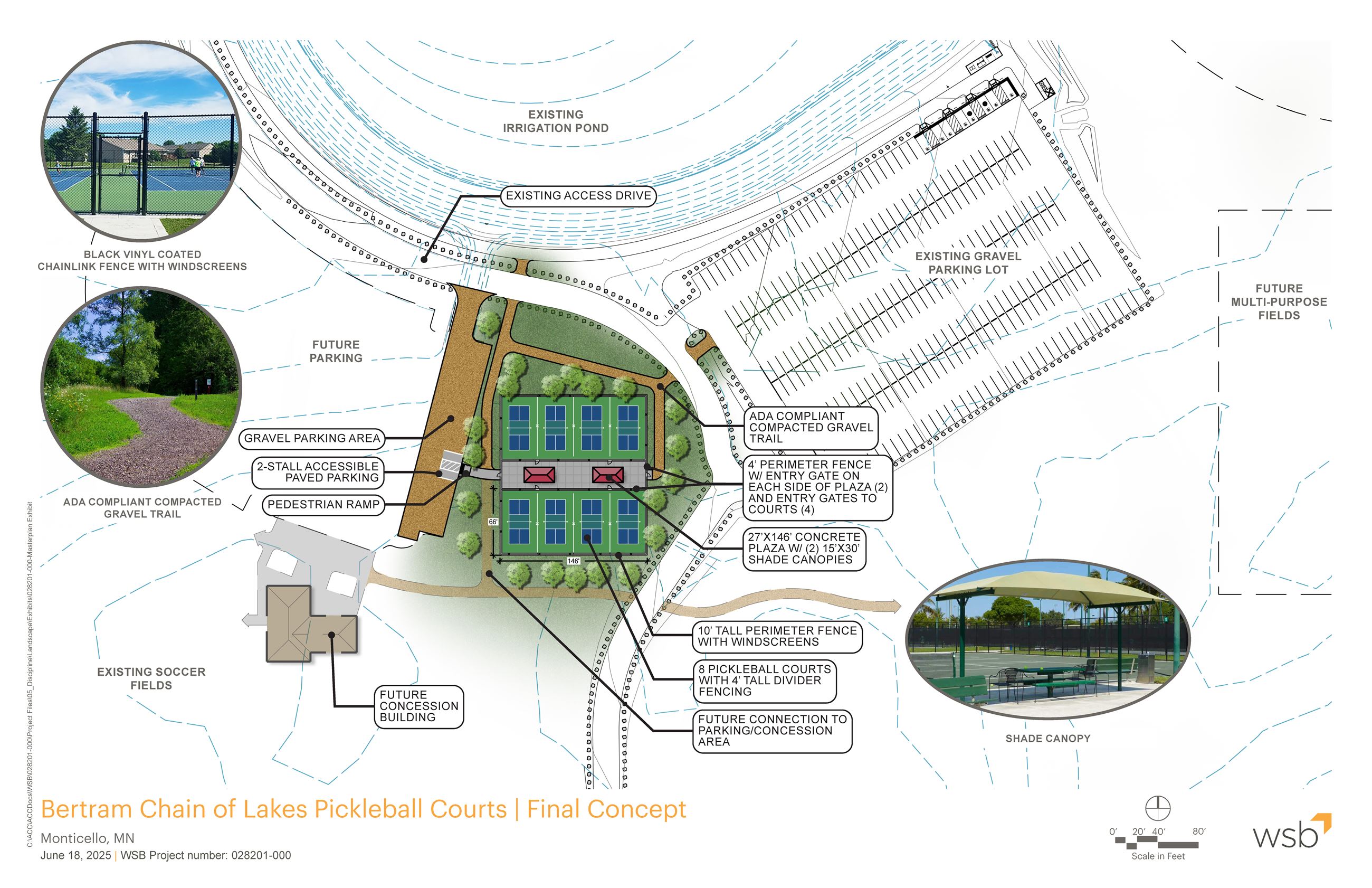 Bertram Chain of Lakes Regional Athletic Park pickleball court concept plan.